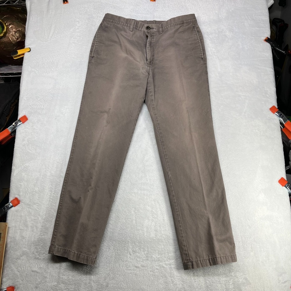 Men's Chino Pants Taupe Gray Straight Leg Slash Pockets Classic Zip Fly - 33X31